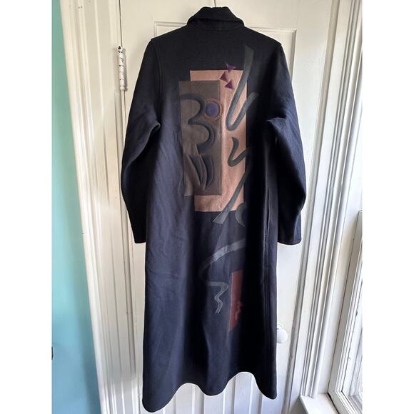 Vintage 80s Beppa Wool Folk Art Applique Trench Coat - Picture 6 of 7